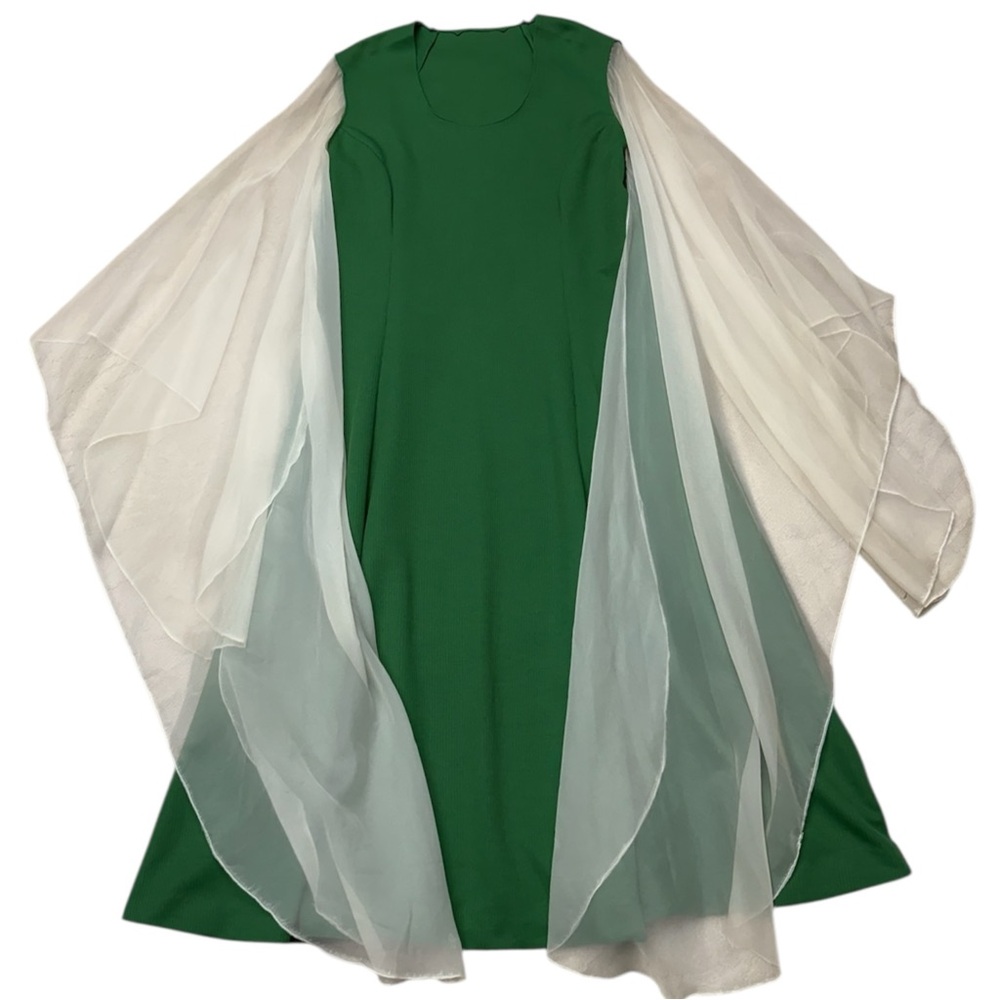 Vintage 70s Green Maxi Dress with sheer angel wing Sleeves - Picture 13 of 13